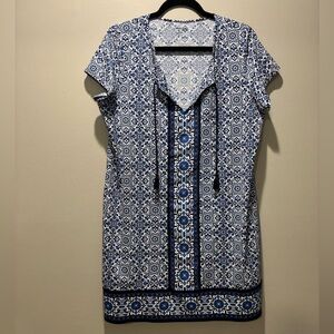 Lands’ End Swim Cover-Up Dress Size L – Blue White Tile Print